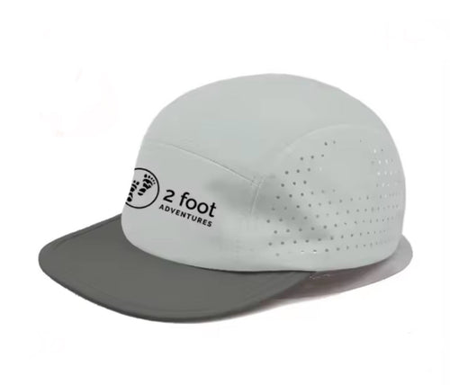 Light gray cap with a dark gray bill with '2 Foot Adventures' logo on a white background