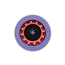 Alpenglow Gear fuel transfer device with purple rim and red interior on a white background