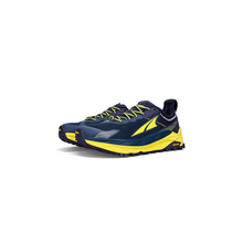 Dark blue with yellow highlight mens cushioned hiking shoe by Altra