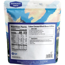 Backpacker's Pantry Cuban Coconut Black Beans & Rice Nutrition Information 610 Calories, 24 grams protein, gluten free and vegan