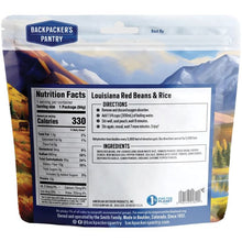 Backpacker's Pantry Louisiana Red Beans & Rice Nutrition Info showing 330 Calories and 13 grams protein