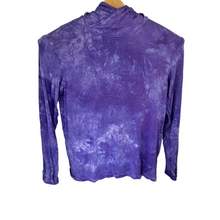 Purple Tie Dye Bamboo Sun Hoodie with thumbholes on a white background
