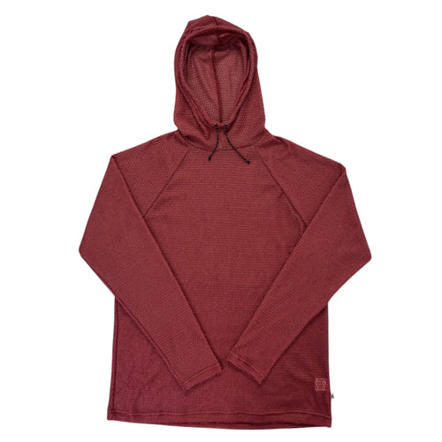 Farpointe Alpha Fleece 90gsm Hoodie with drawstring in terracotta red-orange laid flat on a white background
