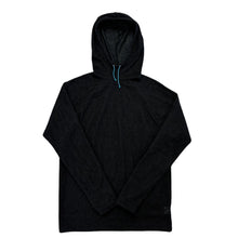 Farpointe TechnoWool Cruiser Hoodie in 60gsm fabric in black with a blue drawstring in the hood shown against a white backbground. 