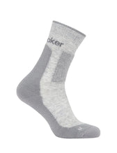Icebreaker Men's Hike Plus Crew Sock that is light gray on top and dark gray on the back and bottom of the sock on a white background