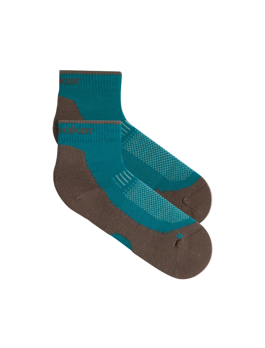 Icebreaker Women's Hike Light Mini Crew sock in teal and dark gray on a white background