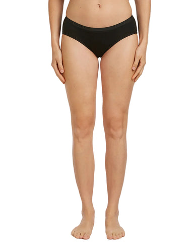 Woman wearing black Icebreaker Siren Hipkini underwear in black