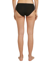 Back view of a Woman wearing black Icebreaker Siren Hipkini underwear on a white background