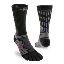 Injinji Ultra Run Crew sock in obsidian color with five-toe-socks on a white background