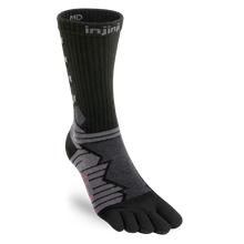 Injinji Ultra Run Black and gray five-toe sock on a white background