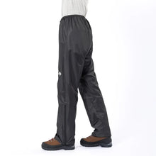 Side view of Montbell Men's Ultralight Black DryTec Rain Pants on a white background