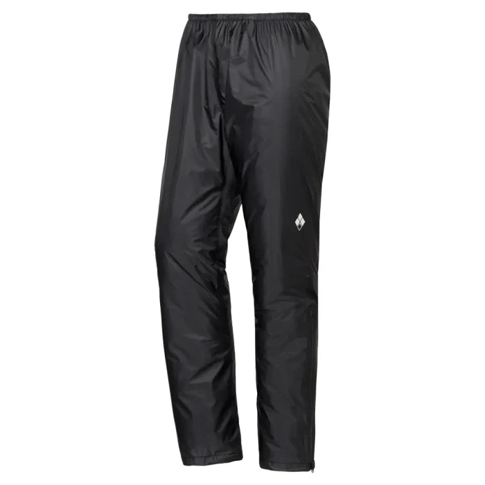 Front view of Montbell Men's Ultralight Black DryTec Rain Pants on a white background