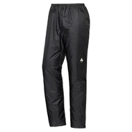 Front view of Montbell Men's Ultralight Black DryTec Rain Pants on a white background