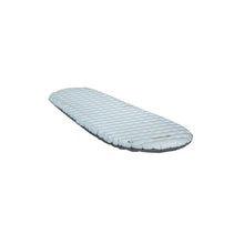 Nemo Tensor Elite Sleeping Pad is has a silvery gray top and darker gray bottom with an inflate valve near the head.
