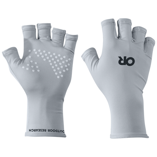 Outdoor Research ActiveIce Sun Gloves with OR on the back of one and grippy circles on the palm on a white background