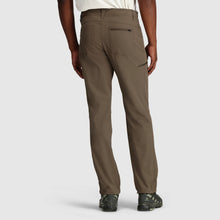 Back view of Outdoor Research Men's Ferrosi Hiking Pants in medium brown featuring a right cargo zippered pocket and a rear zippered pocket on a white background