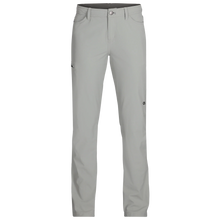Outdoor Research Women's Ferrosi Hiking Pants in light gray with a zippered cargo pocket on the right leg