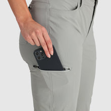 Up close view of the zippered side cargo pocket on the Outdoor Research Women's Ferrosi Gray Hiking Pant 