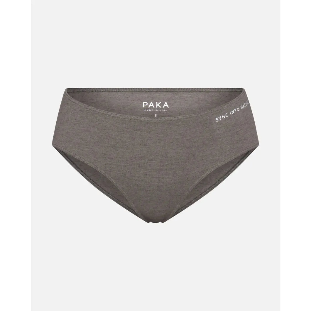 Paka Alpaca Wool women's briefs underwear in dark gray brown on white background