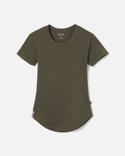 Paka Women's Essential Tee in Andean Moss Green on a white background