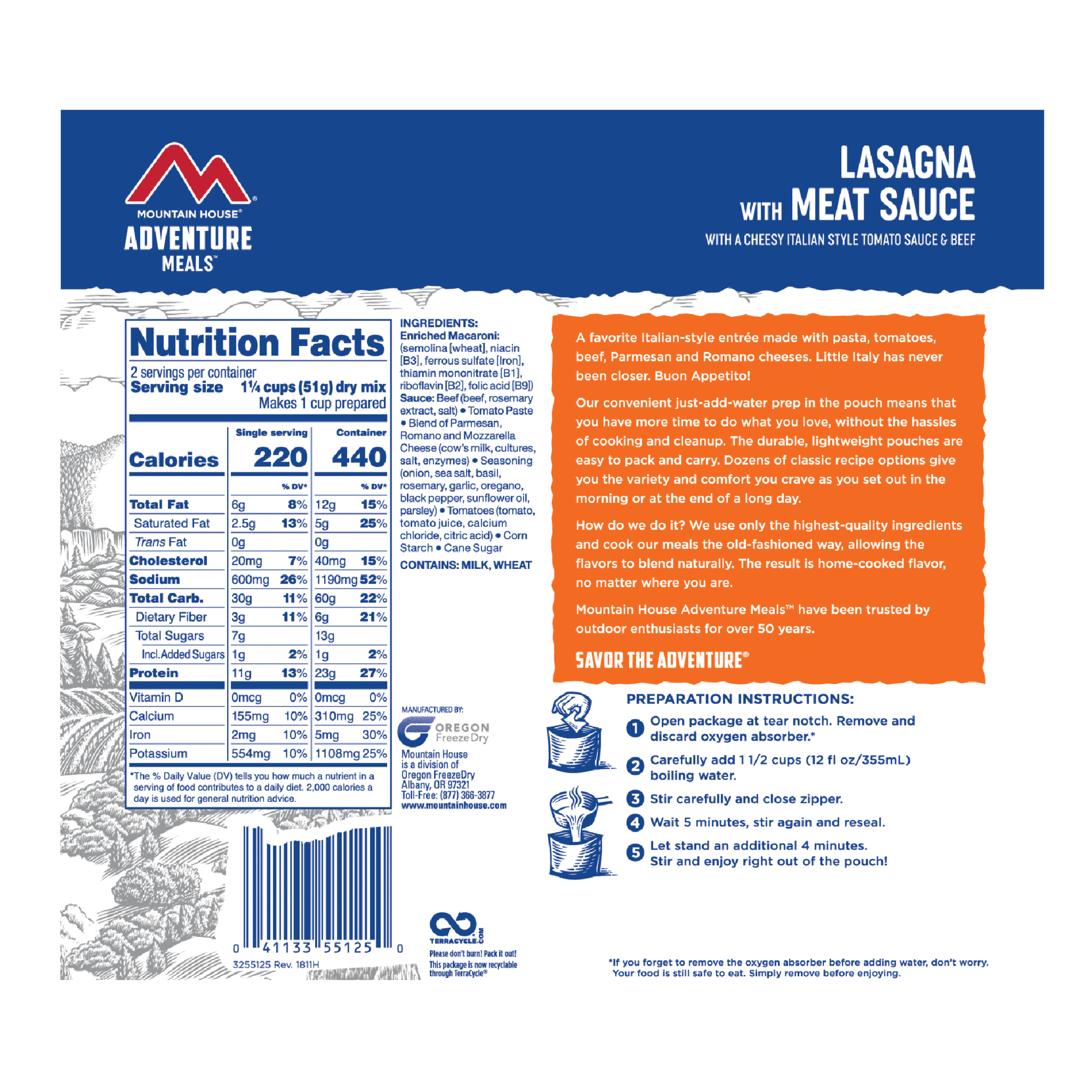 Mountain House Adventure Meal Lasagna w/ Meat Sauce